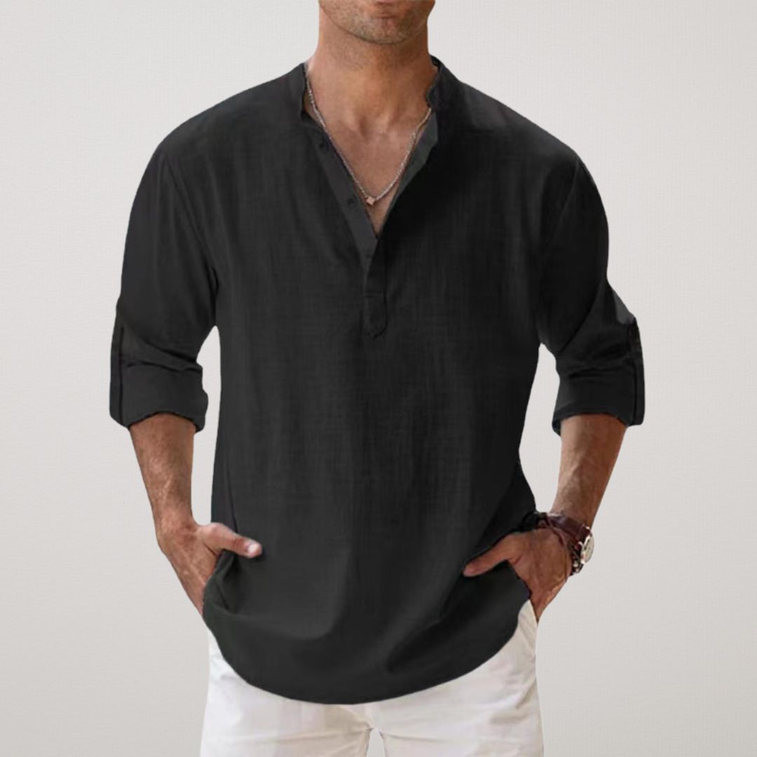 Savrani™ - Camisa Henley em algodão efeito linho