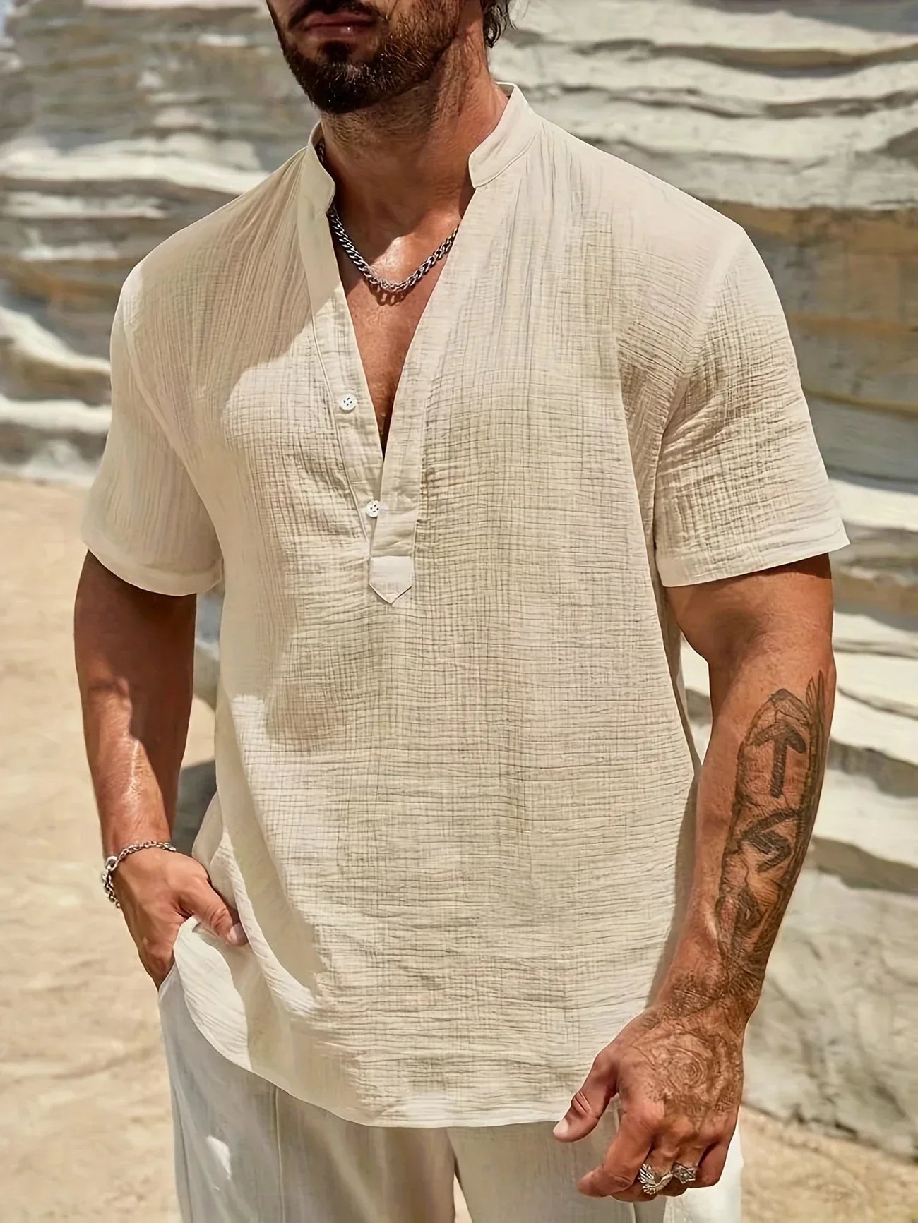 Savrani™ | Camisa de verão elegante com colarinho alto