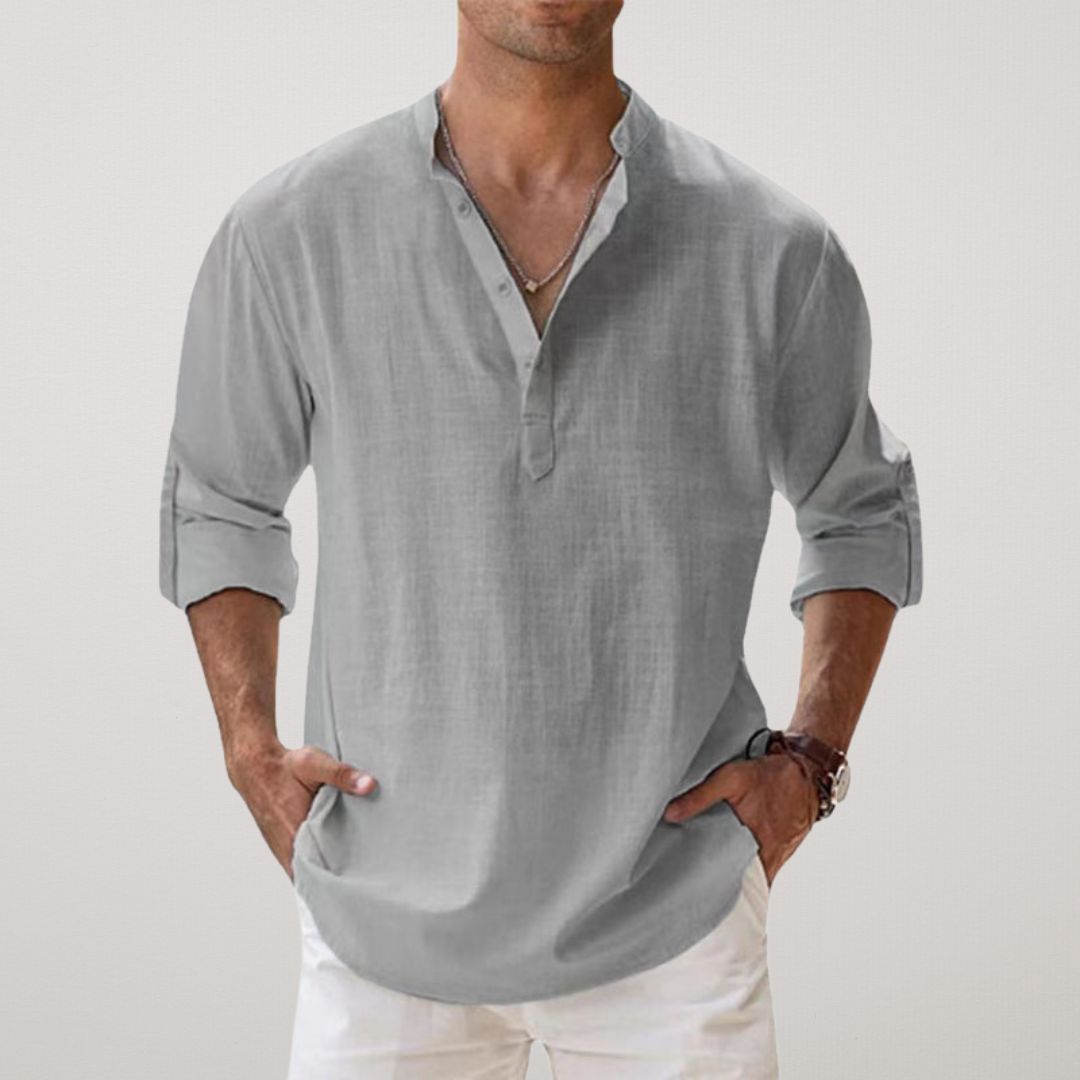 Savrani™ - Camisa Henley em algodão efeito linho