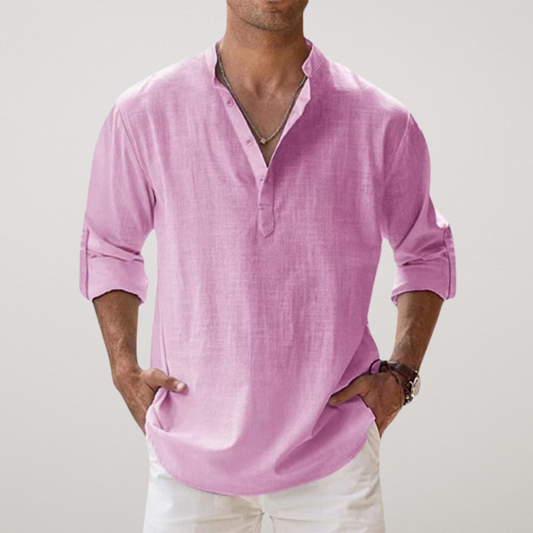 Savrani™ - Camisa Henley em algodão efeito linho