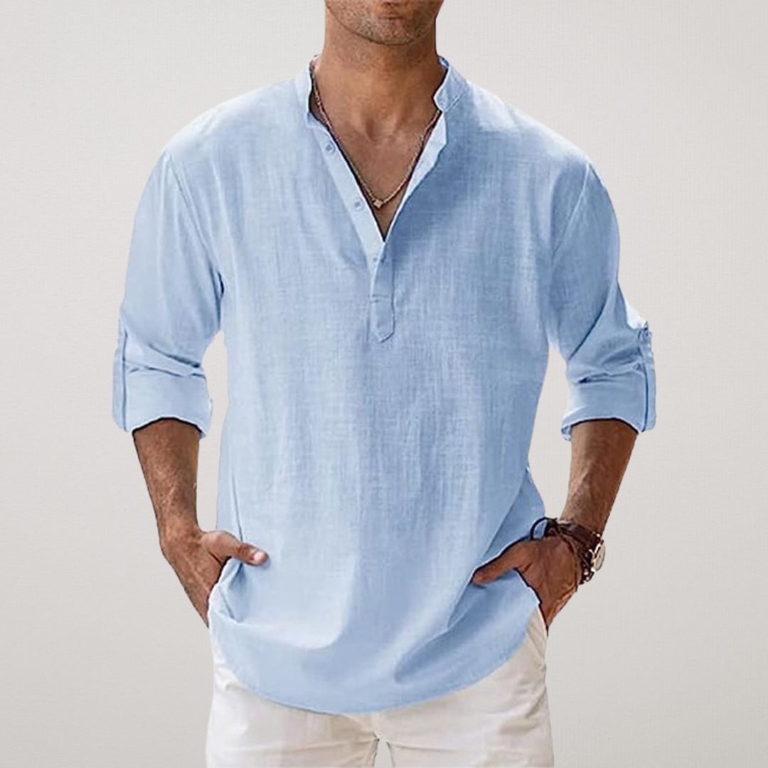 Savrani™ - Camisa Henley em algodão efeito linho