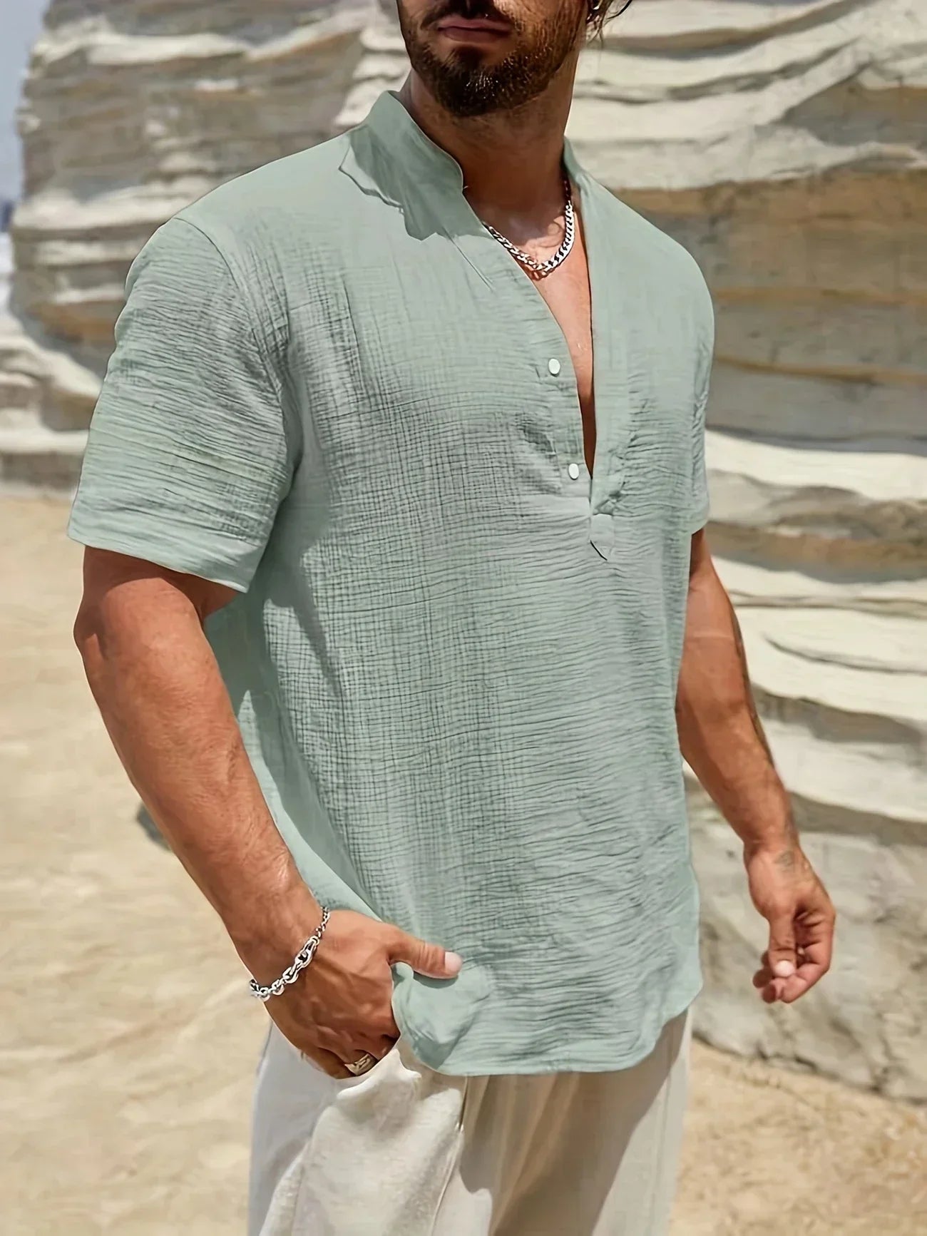 Savrani™ | Camisa de verão elegante com colarinho alto