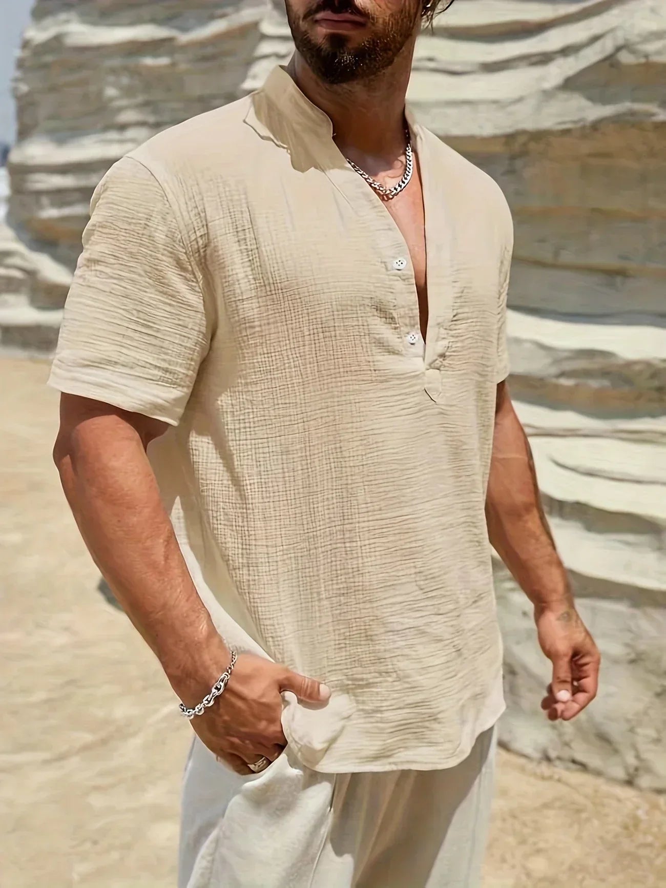Savrani™ | Camisa de verão elegante com colarinho alto