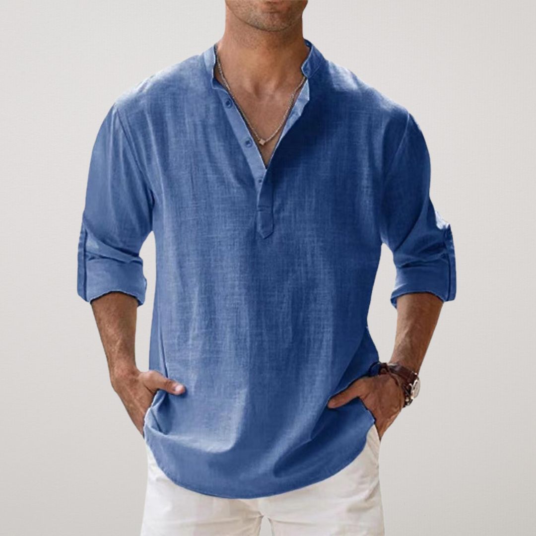 Savrani™ - Camisa Henley em algodão efeito linho