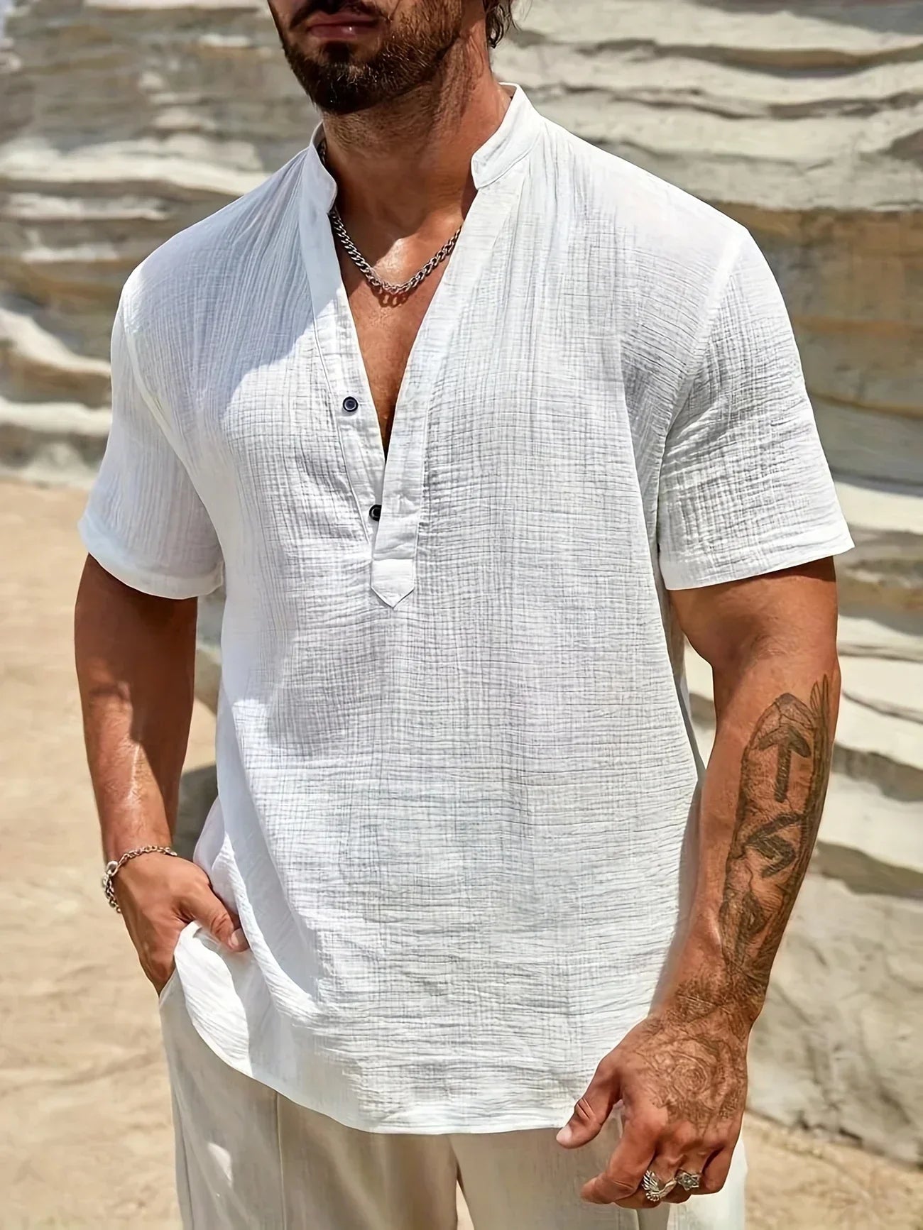 Savrani™ | Camisa de verão elegante com colarinho alto