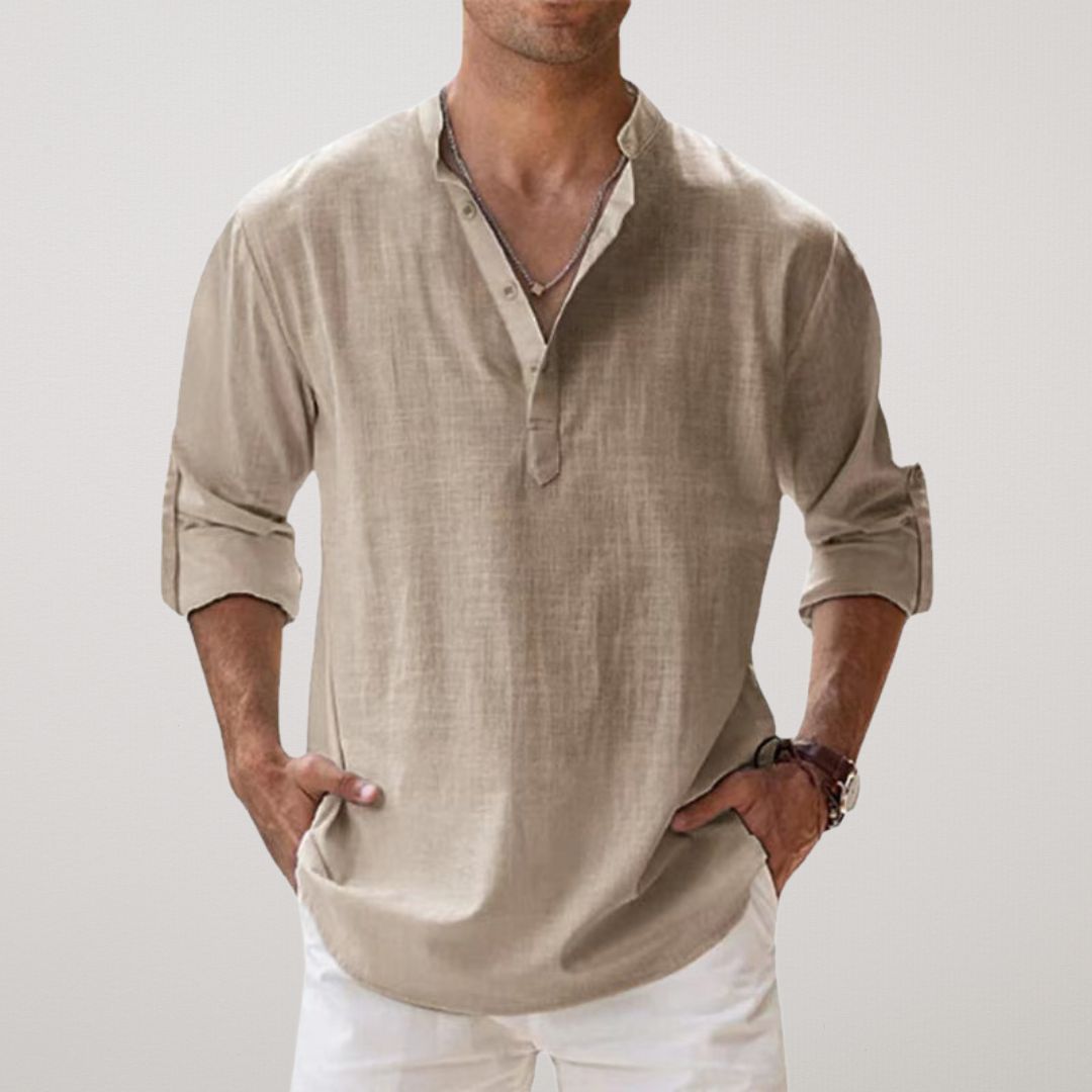 Savrani™ - Camisa Henley em algodão efeito linho