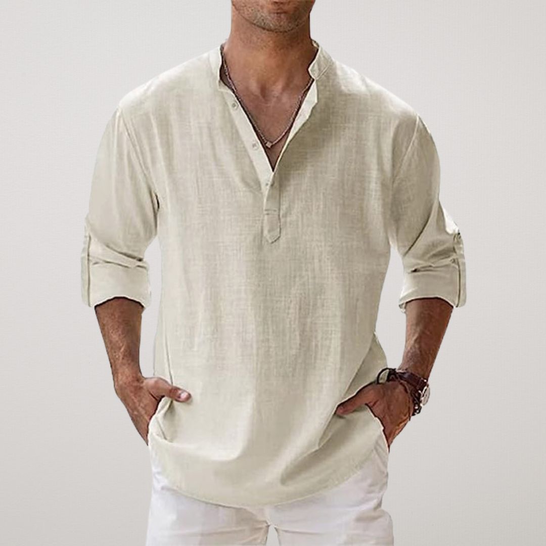 Savrani™ - Camisa Henley em algodão efeito linho