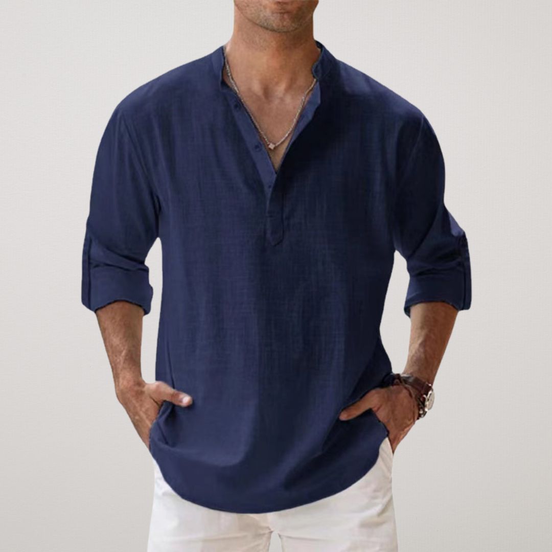 Savrani™ - Camisa Henley em algodão efeito linho