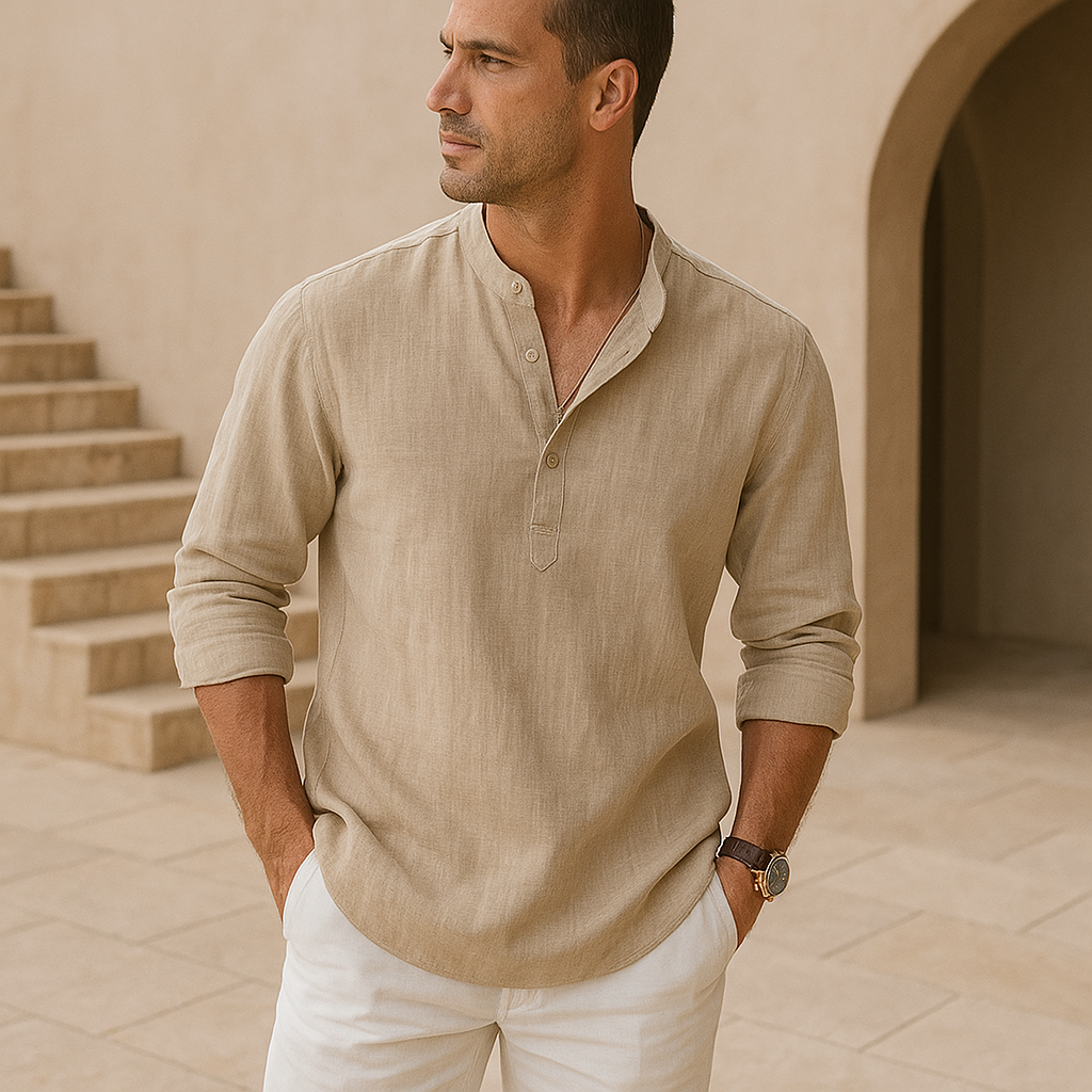 Savrani™ - Camisa Henley em algodão efeito linho