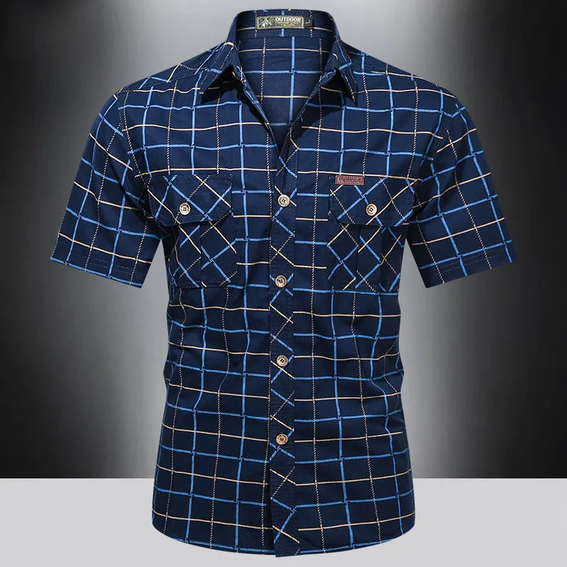 Savrani™ | Camisa elegante de manga curta xadrez
