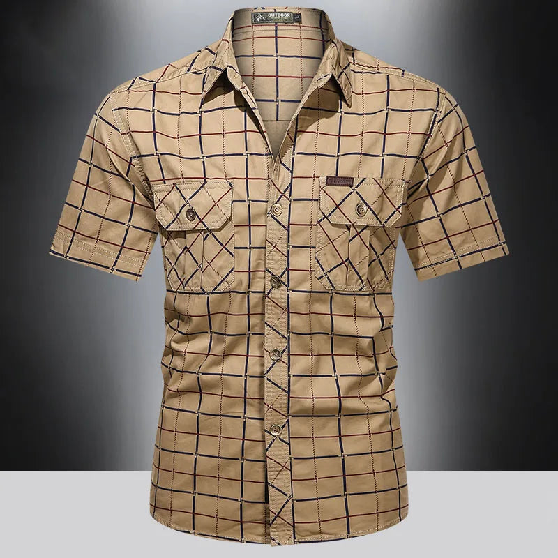 Savrani™ | Camisa elegante de manga curta xadrez