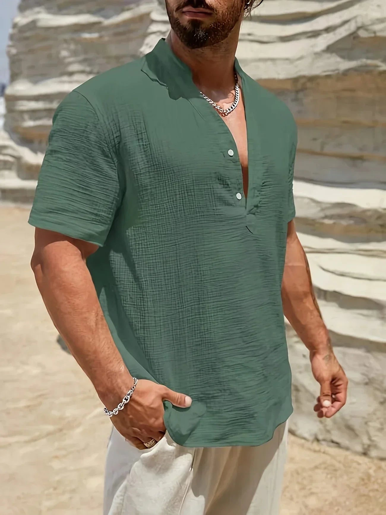 Savrani™ | Camisa de verão elegante com colarinho alto