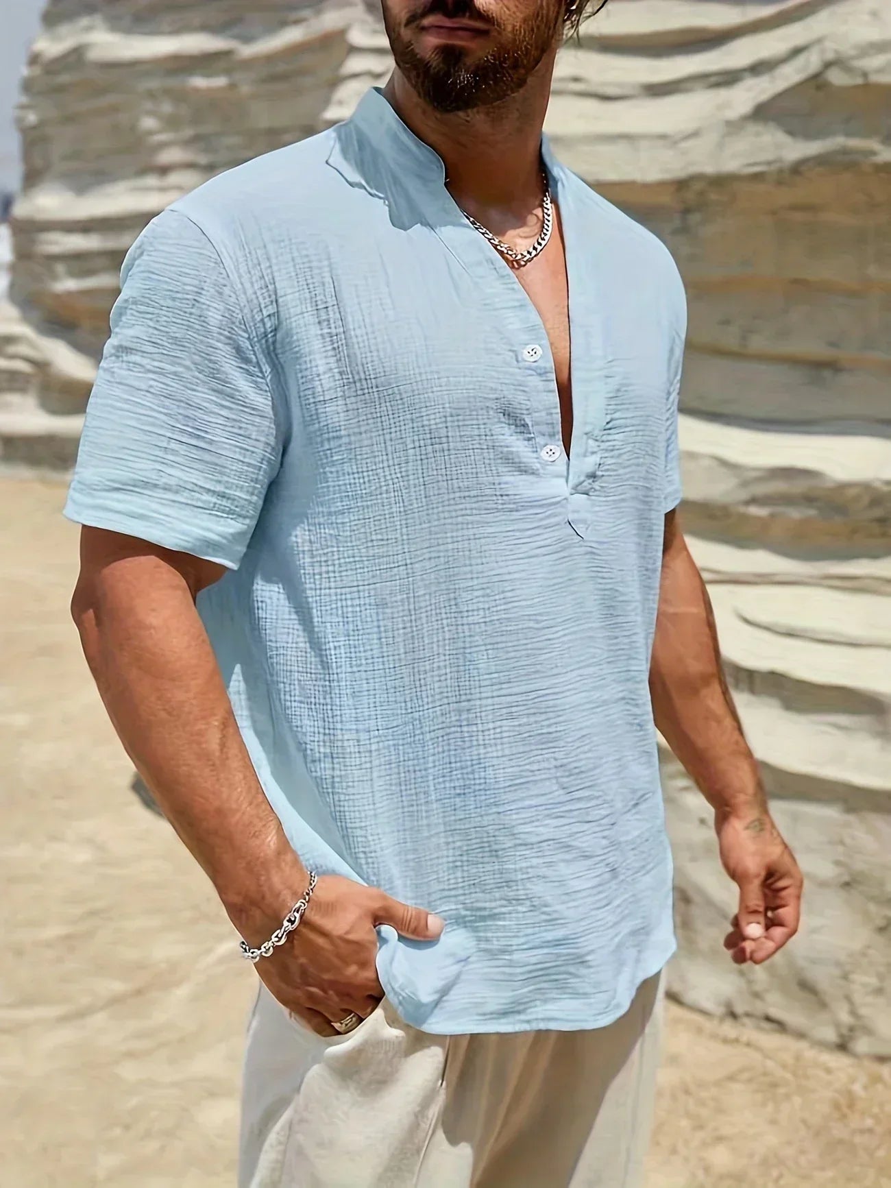 Savrani™ | Camisa de verão elegante com colarinho alto