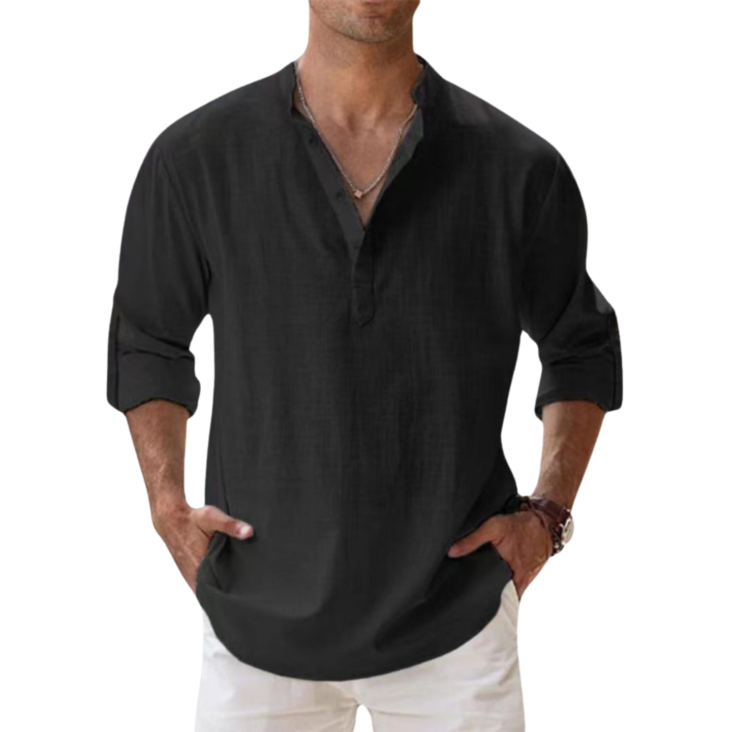 Savrani™ - Camisa Henley em algodão efeito linho